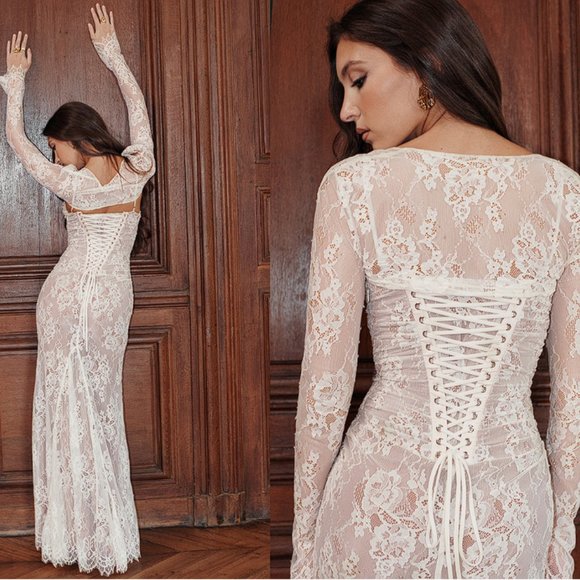 House of CB ‘Artemis’ Vintage Cream Lace Maxi Dress NWT - Picture 5 of 11